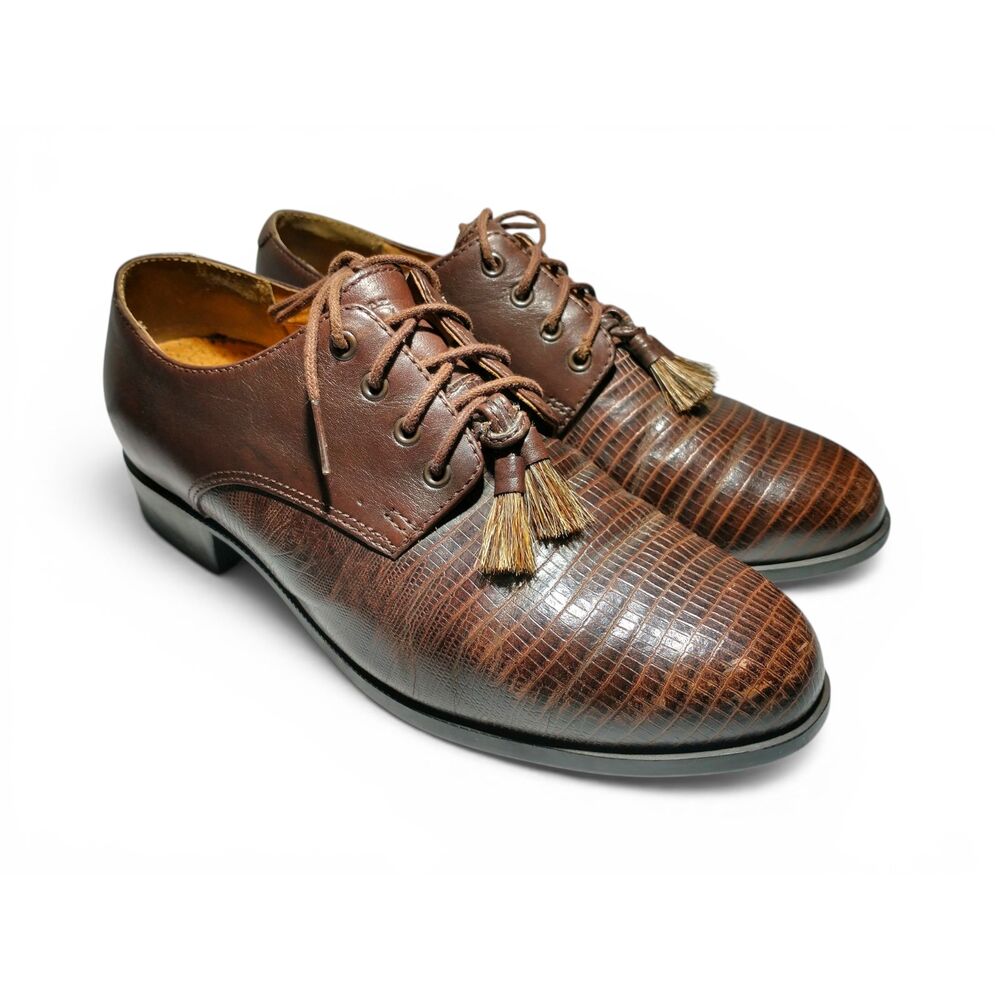 Ariat Women's Brown Leather Lizard Print Tassel Oxford Shoes US 8.5 B Western